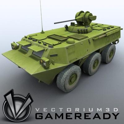 3D Model of Game-ready model of Chinese ZSL92 Wheeled Armoured Vehicle with 2 color schemes. Each scheme include: 3 RGB textures (hull,turret,wheels) and 1 RGBA texture (windows) - 3D Render 1